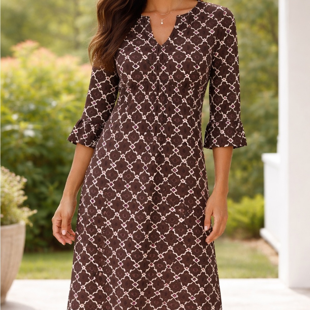 Jude Connally Split Neck Geometric Print Dress Size Large